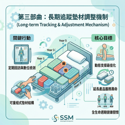 實境模擬： 確認肌肉是否真正放鬆，最後一步也是最關鍵的一步。在店內進行至少30分鐘的深度試躺，觀察身體的反應，可重組的墊材結構保持產品與體態的結合，輕鬆微調加強床墊壽命。